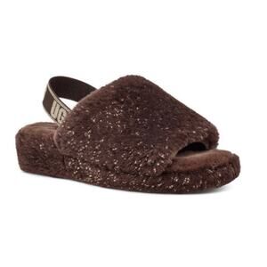 NEW UGG Women's Fluff Yeah Metallic Sparkle Slipper Burnt Cedar Size 10‎